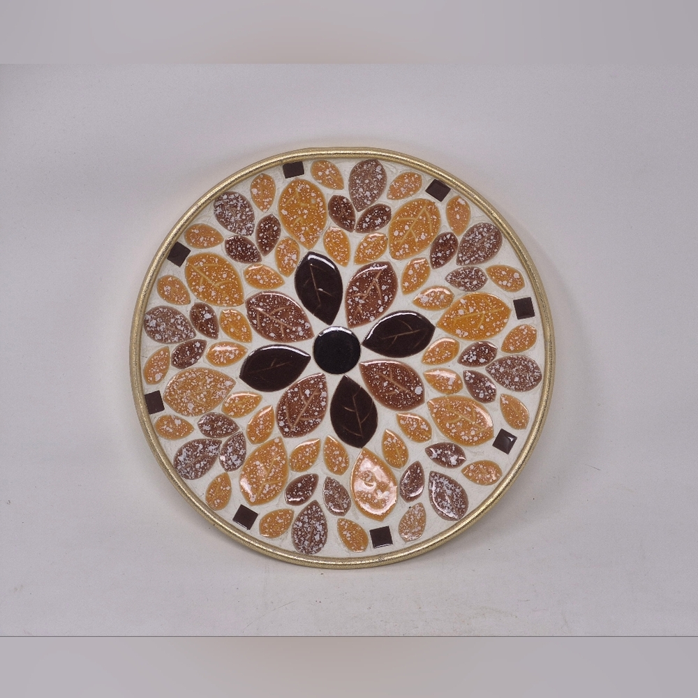 Vintage Decorative Mosaic Plate with Leaf Design